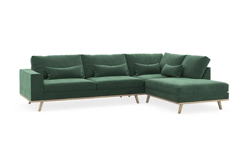 Copenhagen 4-seters Høyrevendt L-formet Sjeselongsofa i Fløyel - Mørk grønn - Møbler - Sofaer - Sofaer med sjeselong - 4 seters sofa med divan