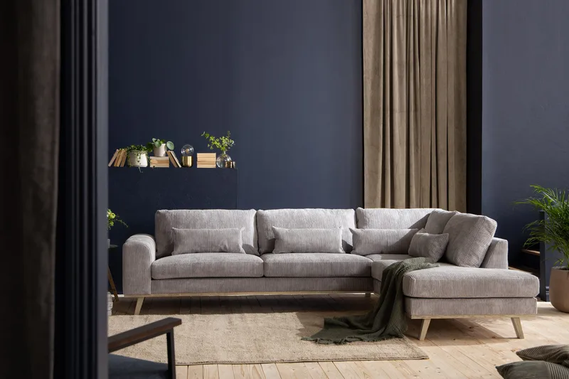 Copenhagen 4-seters Høyrevendt L-formet Sjeselongsofa i Manchester - Lys grå - Møbler - Sofaer - Sofaer med sjeselong - 4 seters sofa med divan