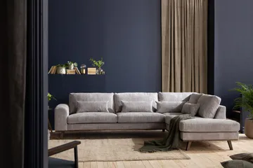 Copenhagen 4-seters Høyrevendt L-formet Sjeselongsofa i Manchester - Lys grå - Møbler - Sofaer - Sofaer med sjeselong - 4 seters sofa med divan