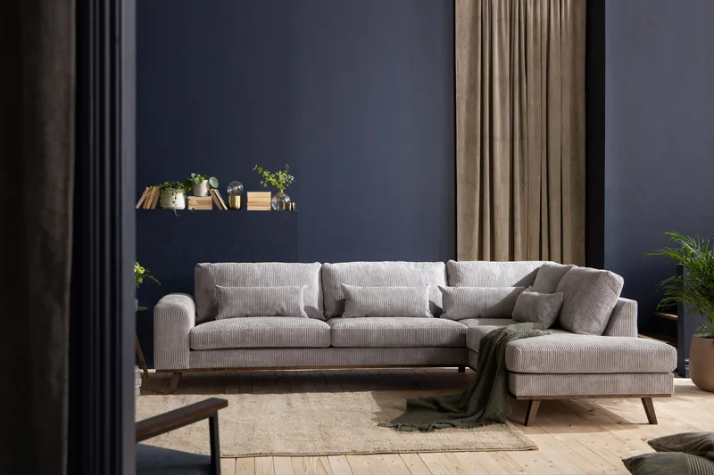 Copenhagen 4-seters Høyrevendt L-formet Sjeselongsofa i Manchester - Lys grå - Møbler - Sofaer - Sofaer med sjeselong - 4 seters sofa med divan