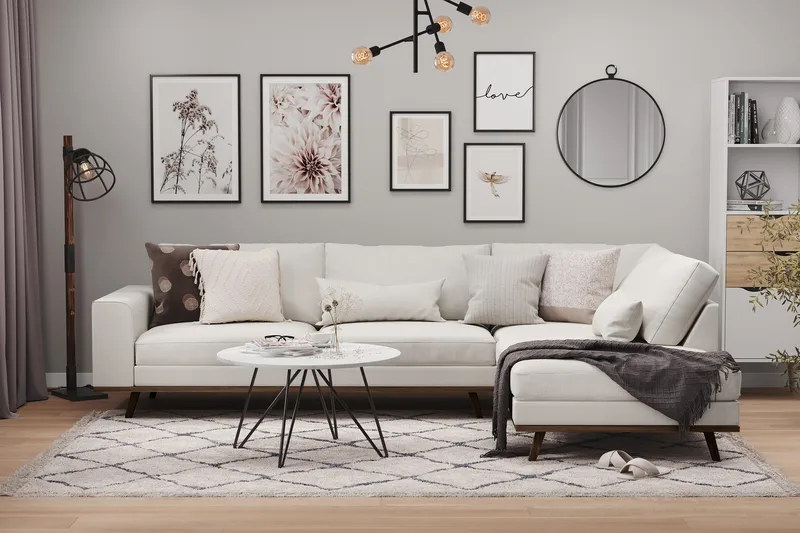 Copenhagen 4-seters Høyrevendt L-formet Sjeselongsofa i Stoff - Lys grå - Møbler - Sofaer - Sofaer med sjeselong - 4 seters sofa med divan