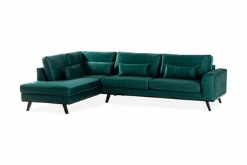 Copenhagen 4-seters Venstrevendt L-formet Sjeselongsofa i Fløyel - Grønn - Møbler - Sofaer - Sofaer med sjeselong - 4 seters sofa med divan