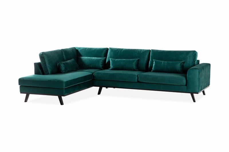 Copenhagen 4-seters Venstrevendt L-formet Sjeselongsofa i Fløyel - Grønn - Møbler - Sofaer - Sofaer med sjeselong - 4 seters sofa med divan