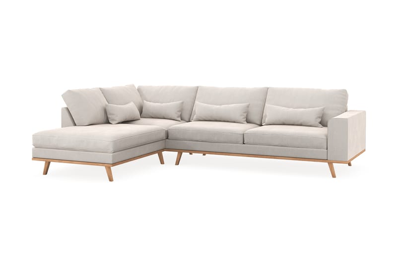 Copenhagen 4-seters Venstrevendt L-formet Sjeselongsofa i Fløyel - Kremhvit - Møbler - Sofaer - Sofaer med sjeselong - 4 seters sofa med divan