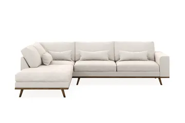 Copenhagen 4-seters Venstrevendt L-formet Sjeselongsofa i Fløyel - Kremhvit - Møbler - Sofaer - Sofaer med sjeselong - 4 seters sofa med divan