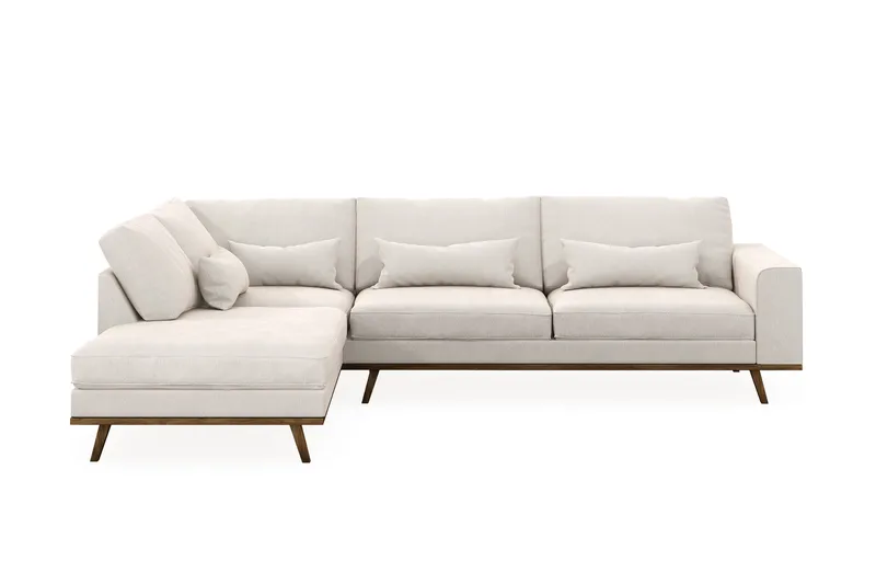 Copenhagen 4-seters Venstrevendt L-formet Sjeselongsofa i Fløyel - Kremhvit - Møbler - Sofaer - Sofaer med sjeselong - 4 seters sofa med divan