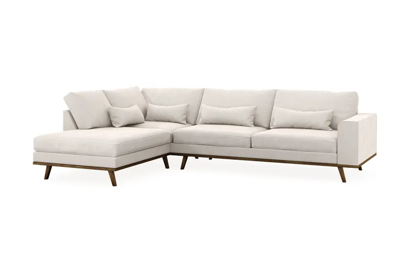 Copenhagen 4-seters Venstrevendt L-formet Sjeselongsofa i Fløyel - Kremhvit - Møbler - Sofaer - Sofaer med sjeselong - 4 seters sofa med divan