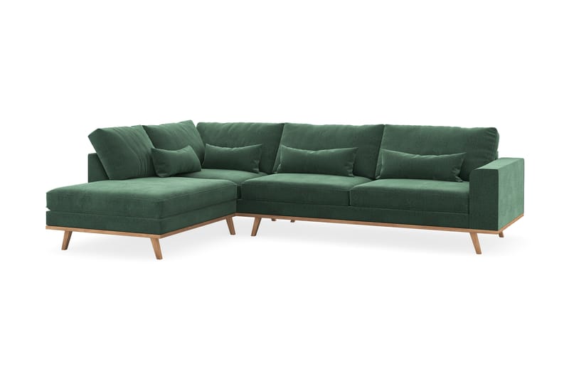 Copenhagen 4-seters Venstrevendt L-formet Sjeselongsofa i Fløyel - Mørk grønn - Møbler - Sofaer - Sofaer med sjeselong - 4 seters sofa med divan