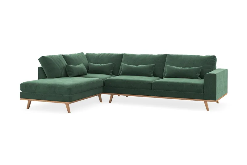 Copenhagen 4-seters Venstrevendt L-formet Sjeselongsofa i Fløyel - Mørk grønn - Møbler - Sofaer - Sofaer med sjeselong - 4 seters sofa med divan