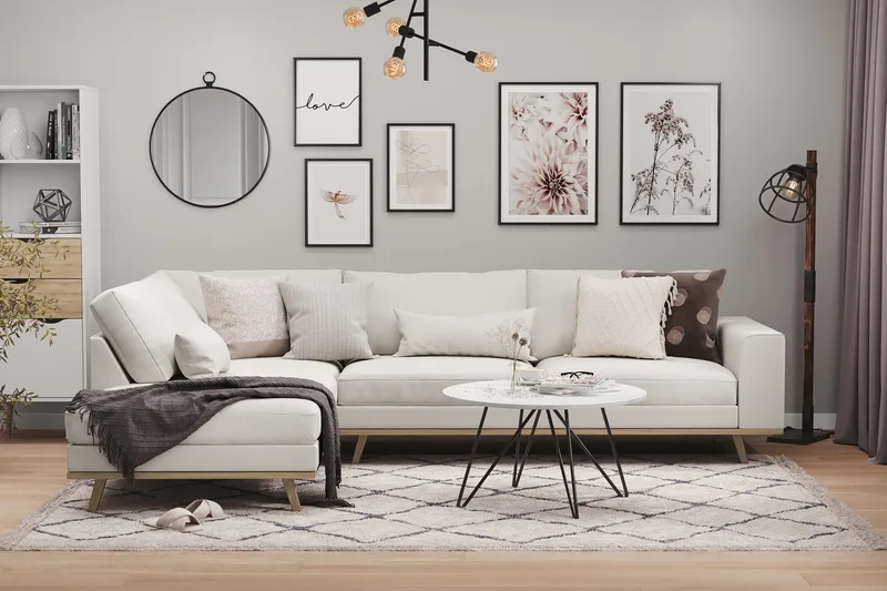 Copenhagen 4-seters Venstrevendt L-formet Sjeselongsofa i Stoff - Lys grå - Møbler - Sofaer - Sofaer med sjeselong - 4 seters sofa med divan