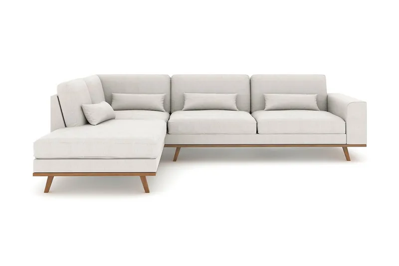 Copenhagen 4-seters Venstrevendt L-formet Sjeselongsofa i Stoff, Lys grå