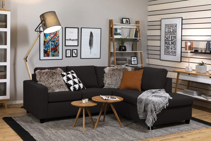 Crazy 3-seters Høyrevendt L-formet Sjeselongsofa i Stoff - Antrasitt - Møbler - Sofaer - Sofaer med sjeselong - 2 seters sofa med divan