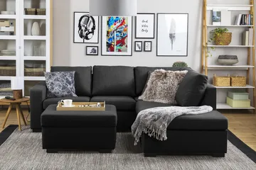 Crazy 3-seters Høyrevendt L-formet Sjeselongsofa i Stoff - Antrasitt - Møbler - Sofaer - Sofaer med sjeselong - 2 seters sofa med divan