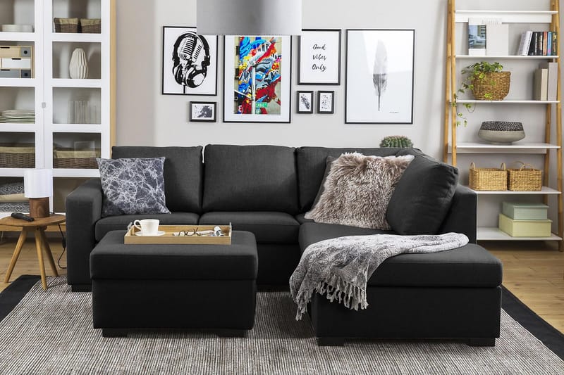 Crazy 3-seters Høyrevendt L-formet Sjeselongsofa i Stoff - Antrasitt - Møbler - Sofaer - Sofaer med sjeselong - 2 seters sofa med divan