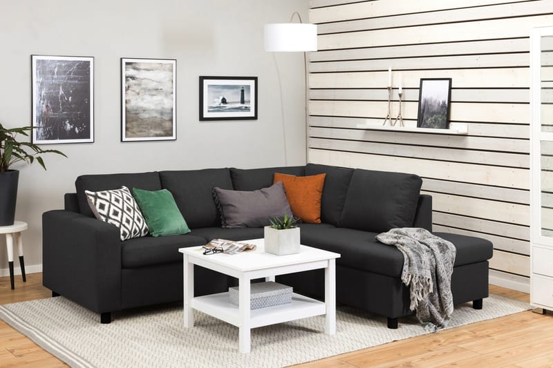 Crazy 3-seters Høyrevendt L-formet Sjeselongsofa i Stoff - Antrasitt - Møbler - Sofaer - Sofaer med sjeselong - 2 seters sofa med divan