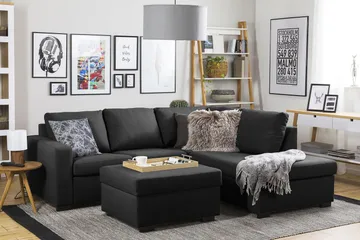 Crazy 3-seters Høyrevendt L-formet Sjeselongsofa i Stoff - Antrasitt - Møbler - Sofaer - Sofaer med sjeselong - 2 seters sofa med divan