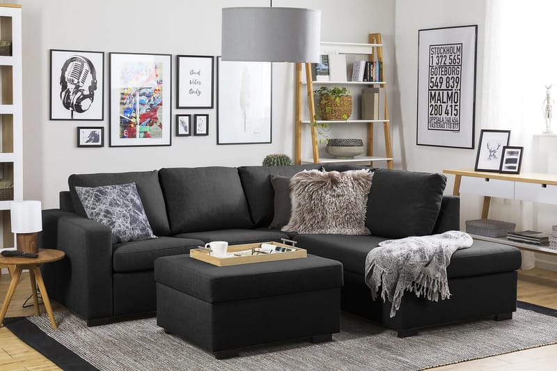 Crazy 3-seters Høyrevendt L-formet Sjeselongsofa i Stoff - Antrasitt - Møbler - Sofaer - Sofaer med sjeselong - 2 seters sofa med divan