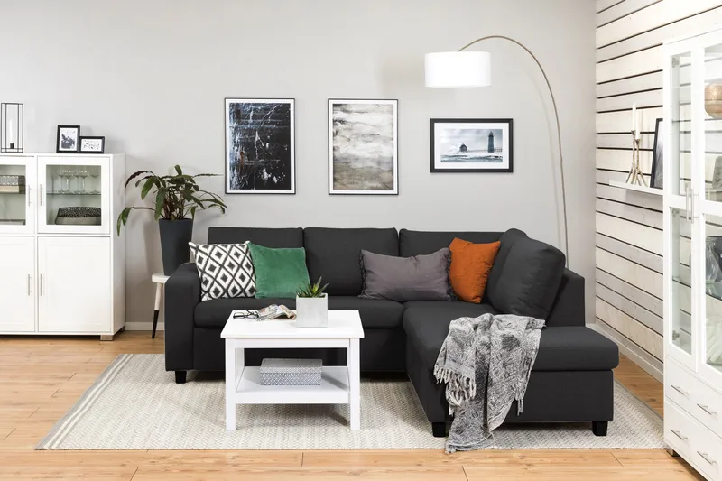 Crazy 3-seters Høyrevendt L-formet Sjeselongsofa i Stoff - Antrasitt - Møbler - Sofaer - Sofaer med sjeselong - 2 seters sofa med divan