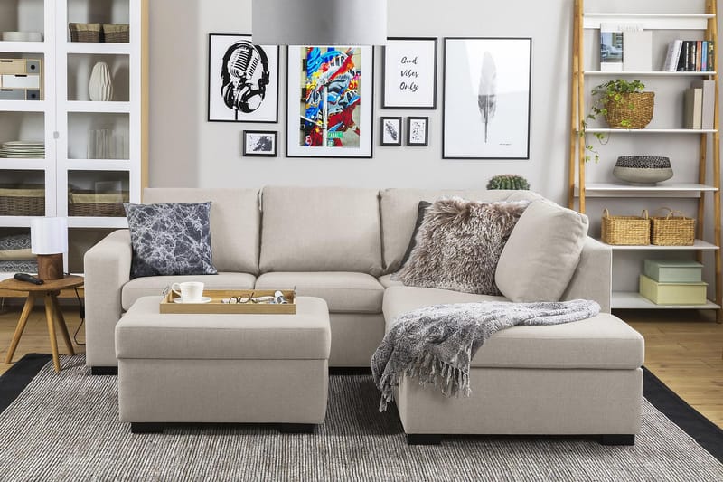 Crazy 3-seters Høyrevendt L-formet Sjeselongsofa i Stoff - Beige - Møbler - Sofaer - Sofaer med sjeselong - 2 seters sofa med divan