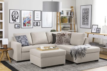 Crazy 3-seters Høyrevendt L-formet Sjeselongsofa i Stoff - Beige - Møbler - Sofaer - Sofaer med sjeselong - 2 seters sofa med divan
