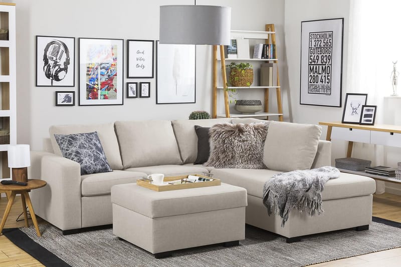 Crazy 3-seters Høyrevendt L-formet Sjeselongsofa i Stoff - Beige - Møbler - Sofaer - Sofaer med sjeselong - 2 seters sofa med divan