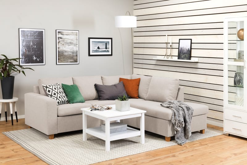 Crazy 3-seters Høyrevendt L-formet Sjeselongsofa i Stoff - Beige - Møbler - Sofaer - Sofaer med sjeselong - 2 seters sofa med divan
