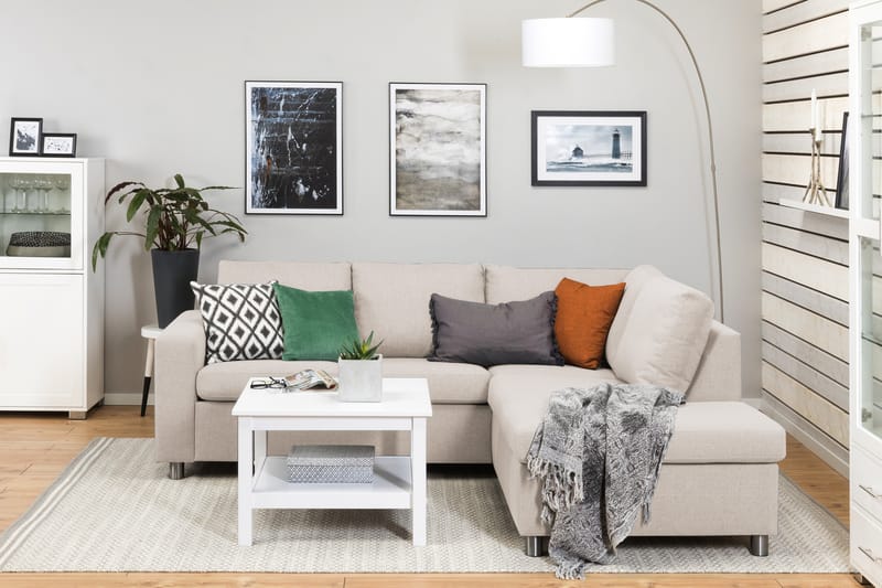 Crazy 3-seters Høyrevendt L-formet Sjeselongsofa i Stoff - Beige - Møbler - Sofaer - Sofaer med sjeselong - 2 seters sofa med divan