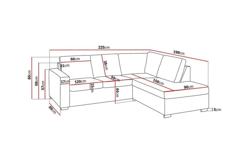 Crazy 3-seters Høyrevendt L-formet Sjeselongsofa i Stoff - Beige - Møbler - Sofaer - Sofaer med sjeselong - 2 seters sofa med divan