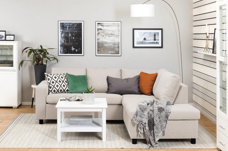 Crazy 3-seters Høyrevendt L-formet Sjeselongsofa i Stoff - Beige - Møbler - Sofaer - Sofaer med sjeselong - 2 seters sofa med divan