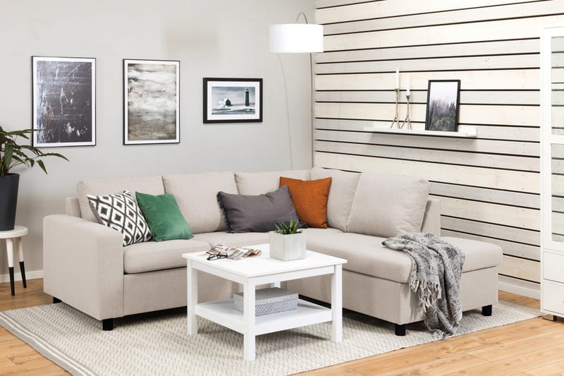 Crazy 3-seters Høyrevendt L-formet Sjeselongsofa i Stoff - Beige - Møbler - Sofaer - Sofaer med sjeselong - 2 seters sofa med divan