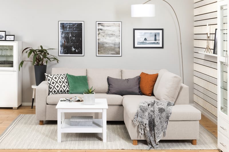 Crazy 3-seters Høyrevendt L-formet Sjeselongsofa i Stoff - Beige - Møbler - Sofaer - Sofaer med sjeselong - 2 seters sofa med divan