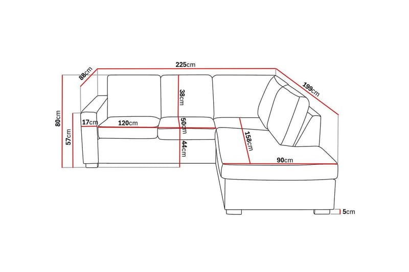 Crazy 3-seters Høyrevendt L-formet Sjeselongsofa i Stoff - Beige - Møbler - Sofaer - Sofaer med sjeselong - 2 seters sofa med divan