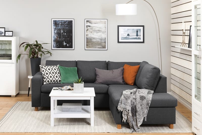 Crazy 3-seters Høyrevendt L-formet Sjeselongsofa i Stoff - Mørk grå - Møbler - Sofaer - Sofaer med sjeselong - 2 seters sofa med divan