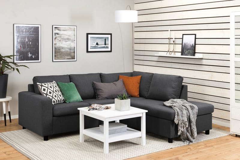 Crazy 3-seters Høyrevendt L-formet Sjeselongsofa i Stoff - Mørk grå - Møbler - Sofaer - Sofaer med sjeselong - 2 seters sofa med divan