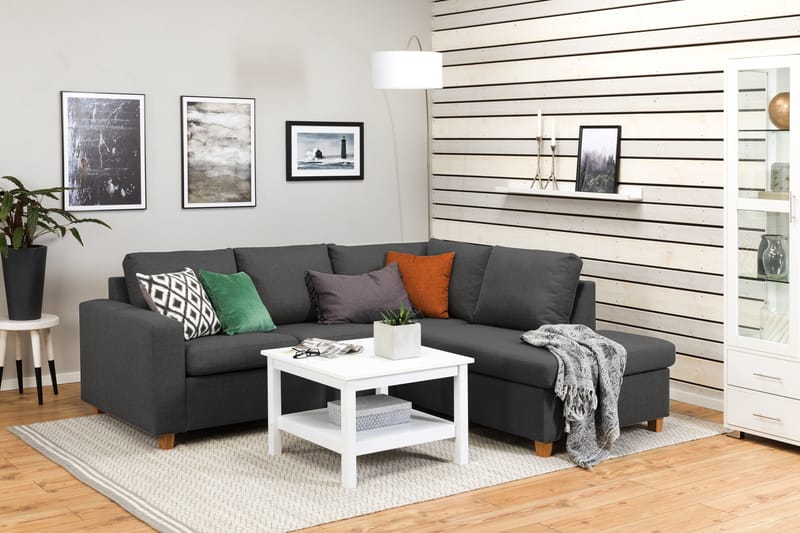 Crazy 3-seters Høyrevendt L-formet Sjeselongsofa i Stoff - Mørk grå - Møbler - Sofaer - Sofaer med sjeselong - 2 seters sofa med divan
