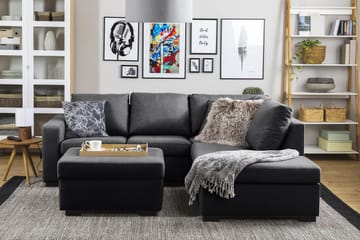 Crazy 3-seters Høyrevendt L-formet Sjeselongsofa i Stoff - Mørk grå - Møbler - Sofaer - Sofaer med sjeselong - 2 seters sofa med divan