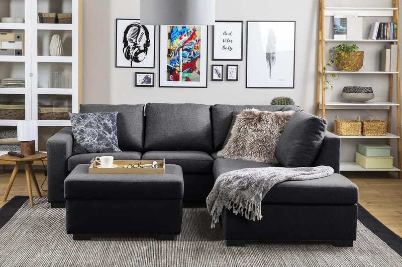Crazy 3-seters Høyrevendt L-formet Sjeselongsofa i Stoff - Mørk grå - Møbler - Sofaer - Sofaer med sjeselong - 2 seters sofa med divan