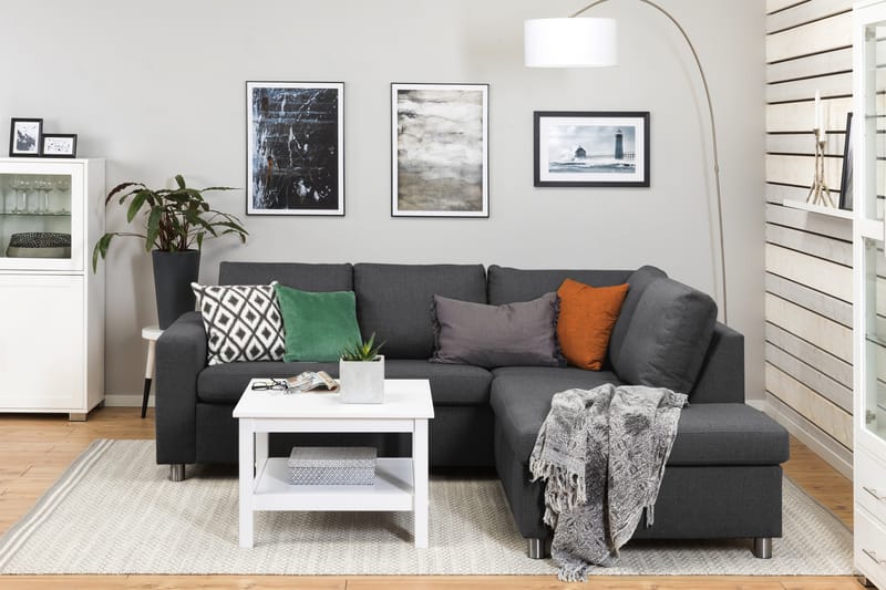 Crazy 3-seters Høyrevendt L-formet Sjeselongsofa i Stoff - Mørk grå - Møbler - Sofaer - Sofaer med sjeselong - 2 seters sofa med divan