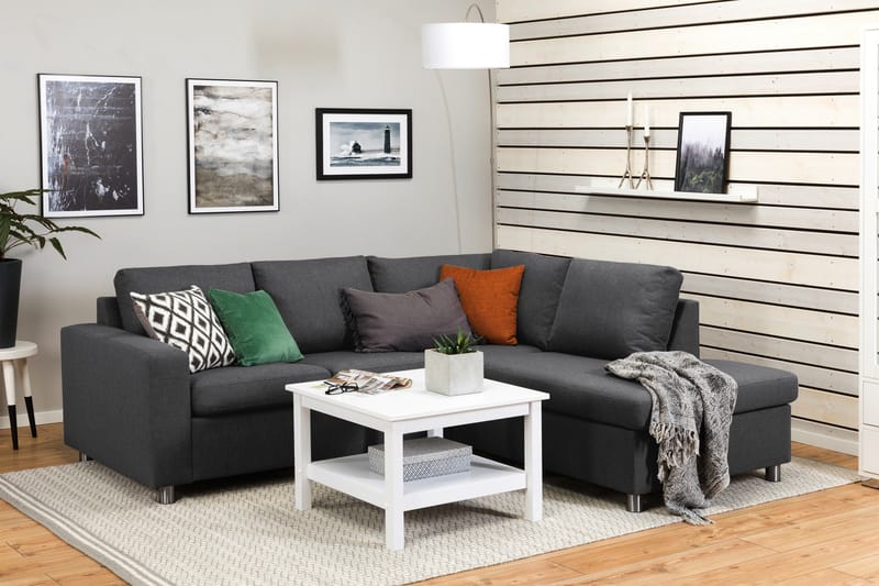 Crazy 3-seters Høyrevendt L-formet Sjeselongsofa i Stoff - Mørk grå - Møbler - Sofaer - Sofaer med sjeselong - 2 seters sofa med divan