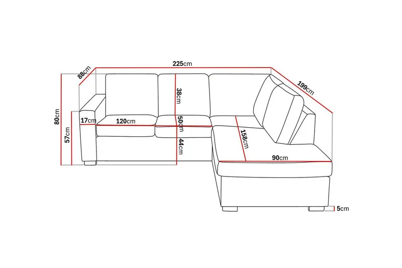 Crazy 3-seters Høyrevendt L-formet Sjeselongsofa i Stoff - Mørk grå - Møbler - Sofaer - Sofaer med sjeselong - 2 seters sofa med divan