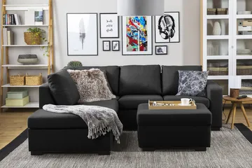 Crazy 3-seters Venstrevendt L-formet Sjeselongsofa i Stoff - Antrasitt - Møbler - Sofaer - Sofaer med sjeselong - 2 seters sofa med divan