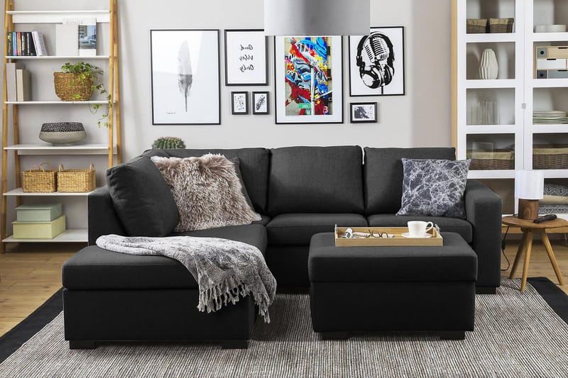 Crazy 3-seters Venstrevendt L-formet Sjeselongsofa i Stoff - Antrasitt - Møbler - Sofaer - Sofaer med sjeselong - 2 seters sofa med divan