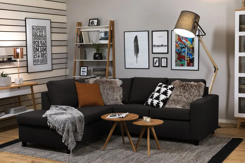 Crazy 3-seters Venstrevendt L-formet Sjeselongsofa i Stoff - Antrasitt - Møbler - Sofaer - Sofaer med sjeselong - 2 seters sofa med divan