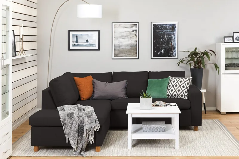 Crazy 3-seters Venstrevendt L-formet Sjeselongsofa i Stoff - Antrasitt - Møbler - Sofaer - Sofaer med sjeselong - 2 seters sofa med divan