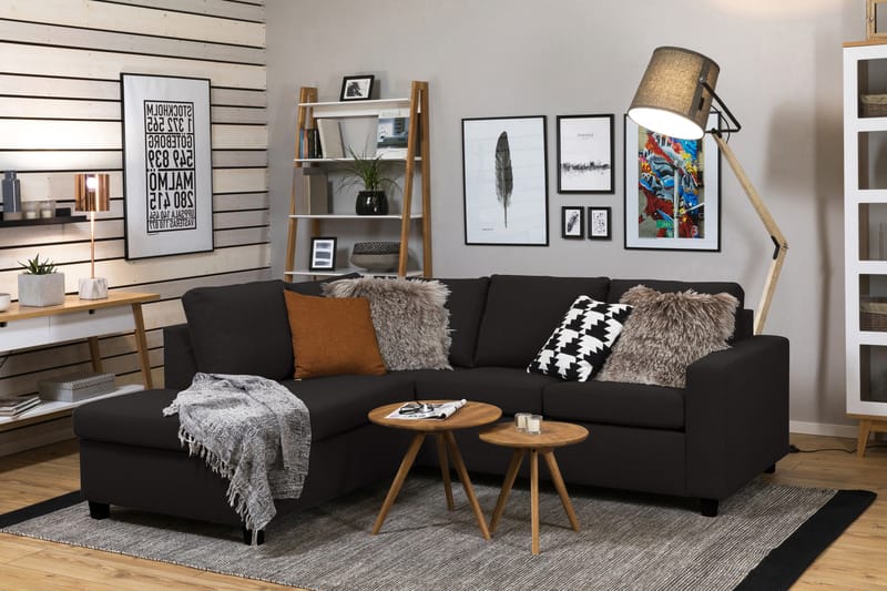 Crazy 3-seters Venstrevendt L-formet Sjeselongsofa i Stoff - Antrasitt - Møbler - Sofaer - Sofaer med sjeselong - 2 seters sofa med divan