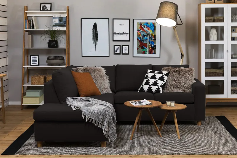 Crazy 3-seters Venstrevendt L-formet Sjeselongsofa i Stoff - Antrasitt - Møbler - Sofaer - Sofaer med sjeselong - 2 seters sofa med divan