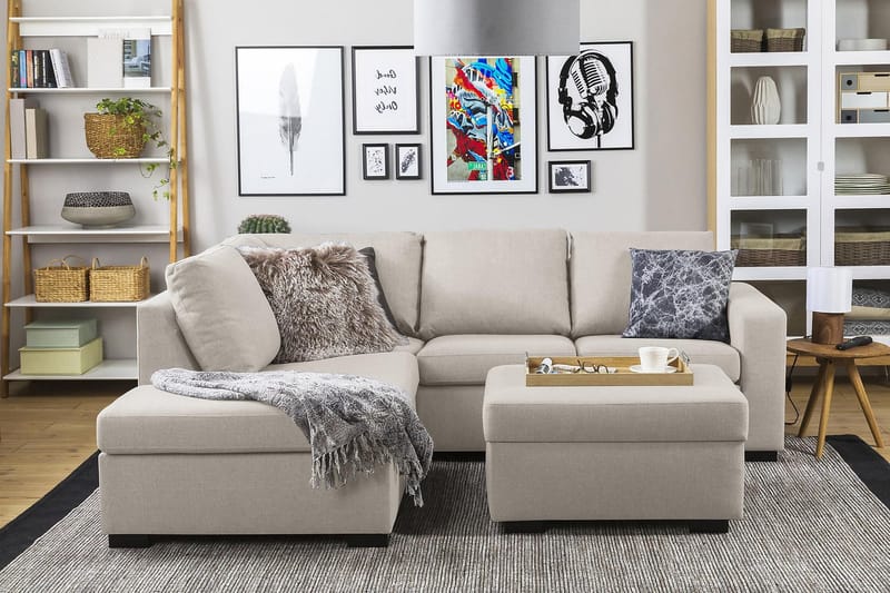 Crazy 3-seters Venstrevendt L-formet Sjeselongsofa i Stoff - Beige - Møbler - Sofaer - Sofaer med sjeselong - 2 seters sofa med divan
