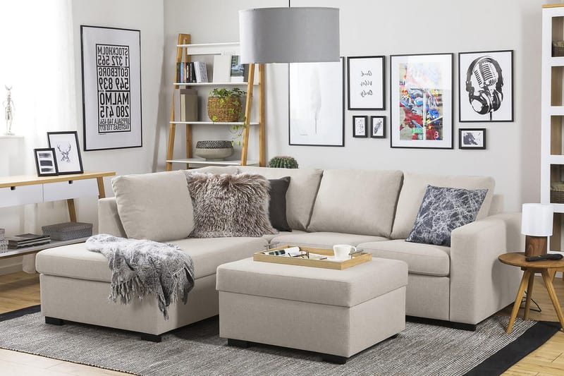 Crazy 3-seters Venstrevendt L-formet Sjeselongsofa i Stoff - Beige - Møbler - Sofaer - Sofaer med sjeselong - 2 seters sofa med divan