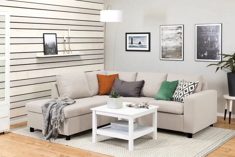 Crazy 3-seters Venstrevendt L-formet Sjeselongsofa i Stoff - Beige - Møbler - Sofaer - Sofaer med sjeselong - 2 seters sofa med divan