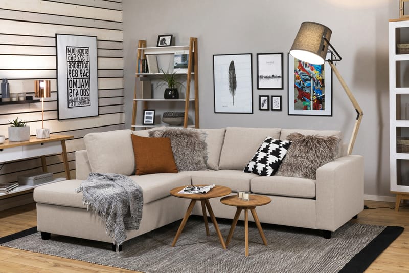 Crazy 3-seters Venstrevendt L-formet Sjeselongsofa i Stoff - Beige - Møbler - Sofaer - Sofaer med sjeselong - 2 seters sofa med divan